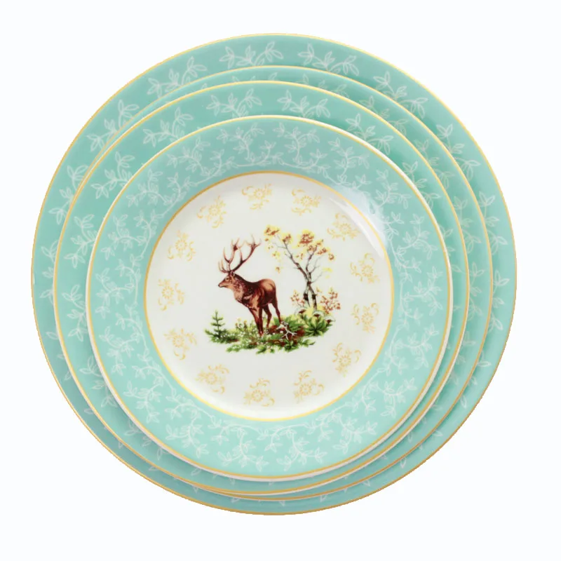 Plato de cerámica, plato redondo, plato de cena, bandeja de porcelana, juego de cena con ilustración de Vajilla, plato de cena comestible pintado a mano, Assiett1pcs
