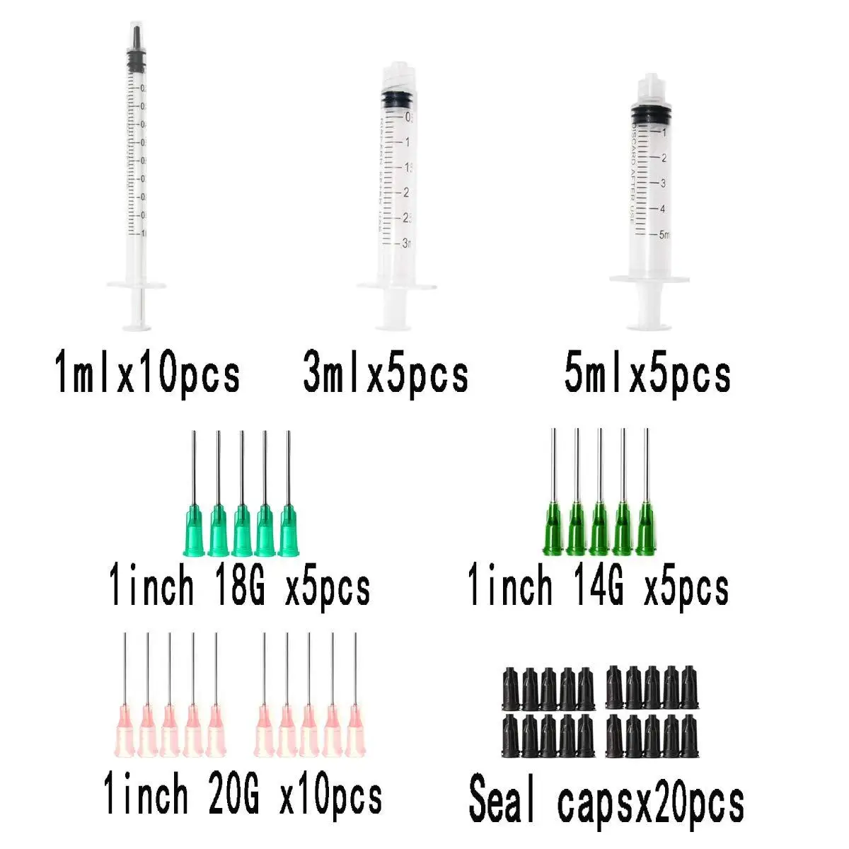 Plastic Syringe 1ml 3ml 5ml with 1inch Blunt Tip Needles For Lab and Industrial Dispensing Adhesives Glue Soldering Paste(20pcs)