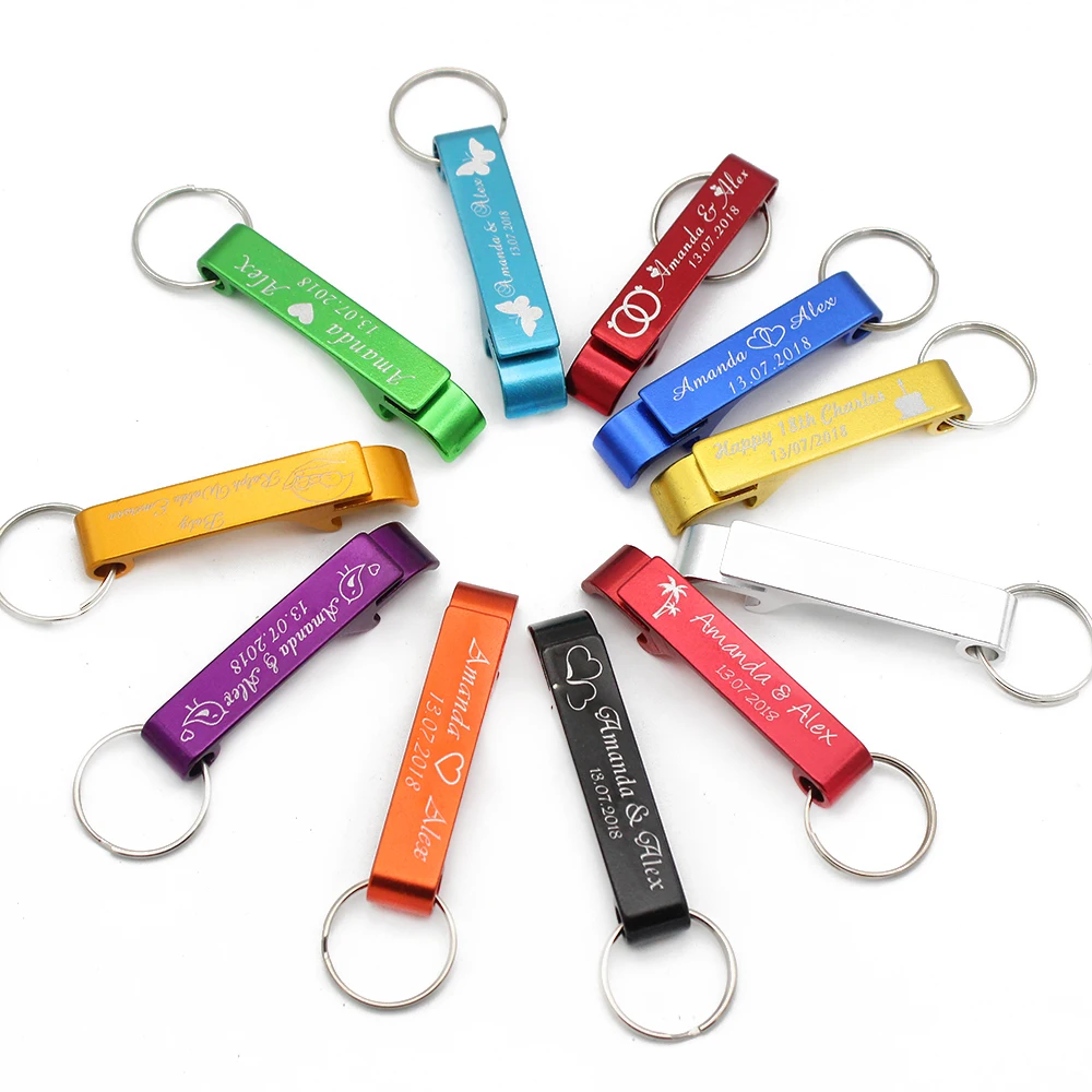 50pcs Personalized Engraved Bottle Openers Key Chain Wedding Favors Brewery, Hotel, Restaurant Logo Christmas Private Customized