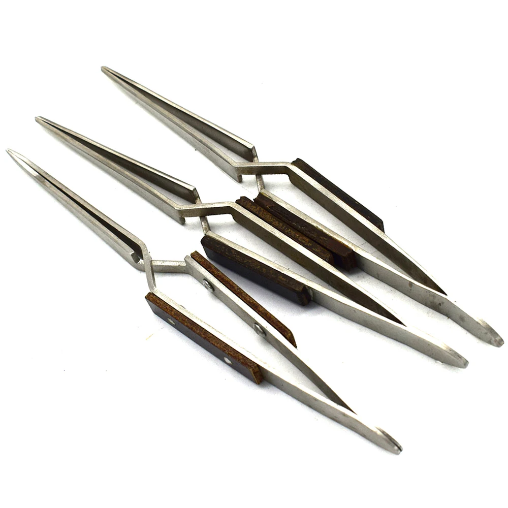 SelfLocking Soldering Tweezers Straight Tip Fiber Grip Reverse Action Cross Locking Gemstone Tweezer Jewelry Making Tool