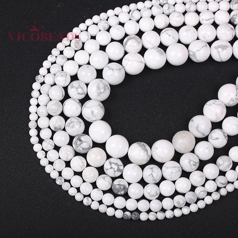 Natural Gem Stone White Howlite Turquoises Beads 4 6 8 10 12 14MM Bracelet Fit Diy Charm Beads For Jewelry Making