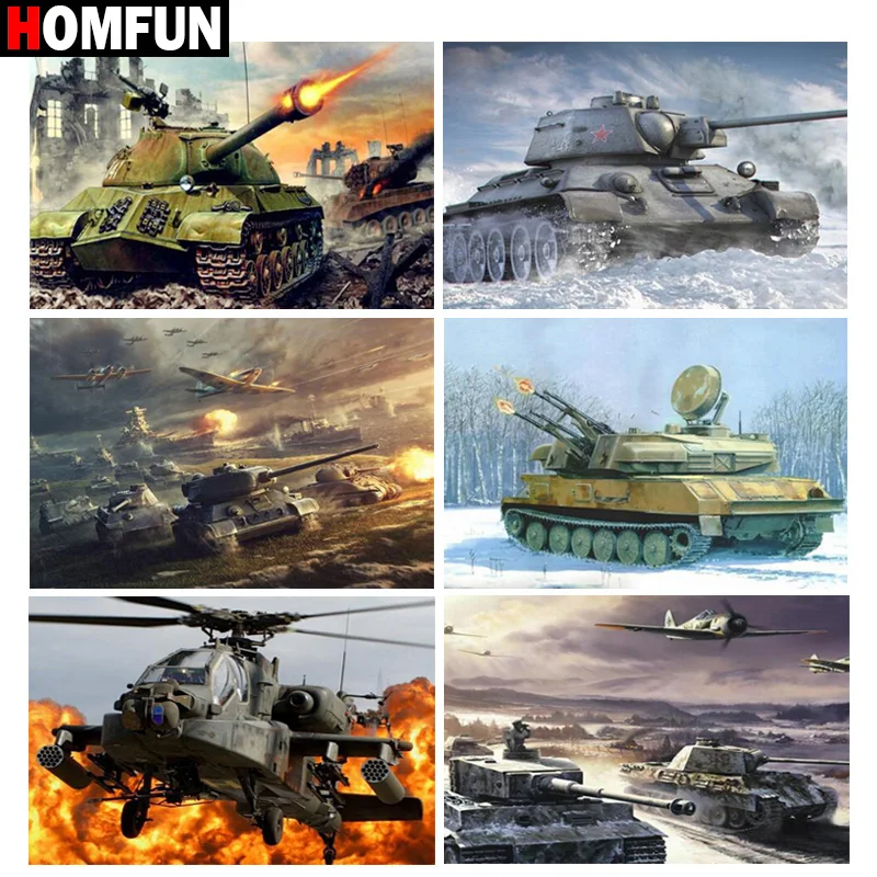 

HOMFUN Full Square/Round Drill 5D DIY Diamond Painting "Tank plane scenery" Embroidery Cross Stitch 5D Home Decor Gift