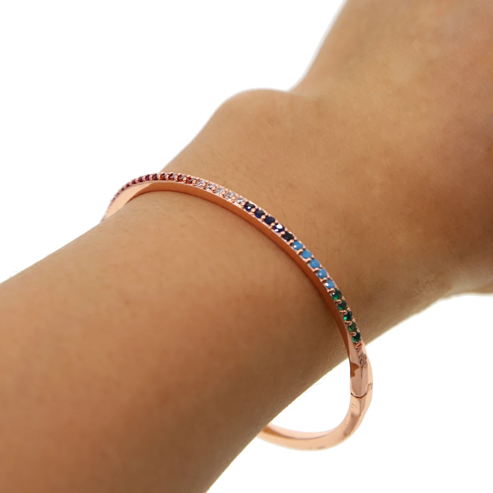 Luxury Classic Fashion Multi Color Full Rainbow Cz Bracelets Elegance Women Girl Simple Open Adjust Romantic Charm Brand Jewelry