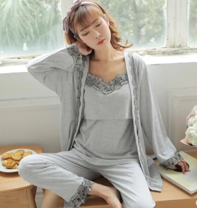 Pijamas de lactancia de algodón para mujeres embarazadas, ropa de dormir Sexy para amamantar, para primavera y otoño