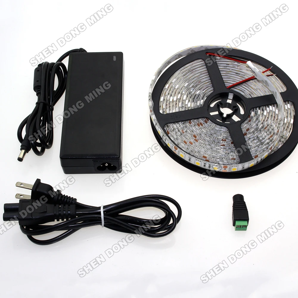 

Белая/теплая белая светодиодная лента 5050 SMD, гибкая светодиодная лента 300 светодиодов + источник питания 12 В 6 А + Подключение постоянного тока