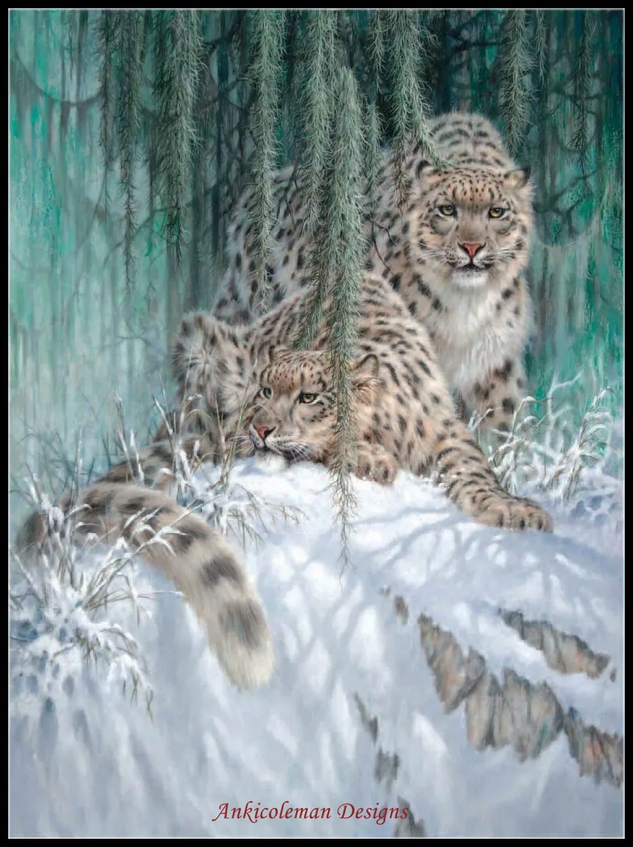 Needlework for embroidery DIY DMC High Quality -Counted Cross Stitch Kits 14 ct Oil painting - Snow Leopards In The Moonlight