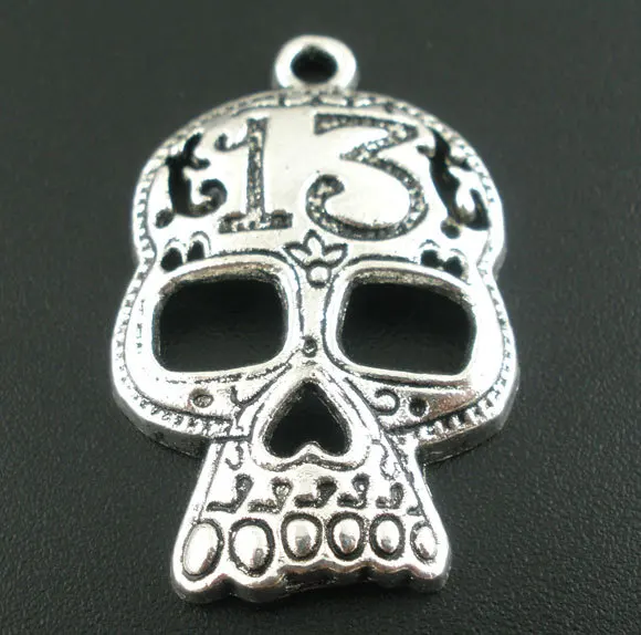 

Free Shipping 50pcs Antique Silver Tone Halloween Skull Charms Pendants 24x39mm Jewelry Findings J0437F