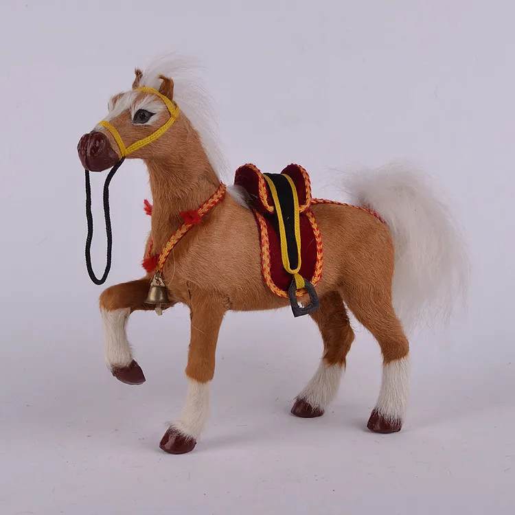 large 24x20cm simulation standing horse polyethylene&real furs horse raise leg up,model handicraft home decoration gift b2624