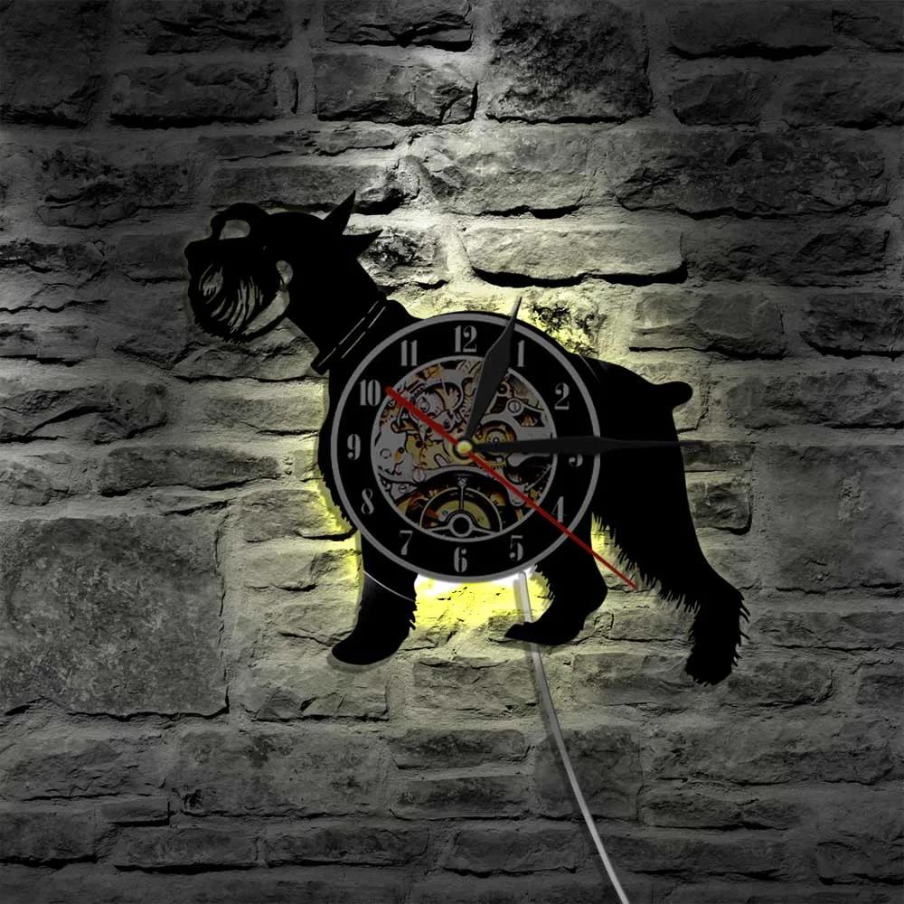 Schnauzer Dog Laser Led Vinyl Clock Wall Light Lighting Color Change Vintage LP Handmade Art Decor Lamp Remote Controller