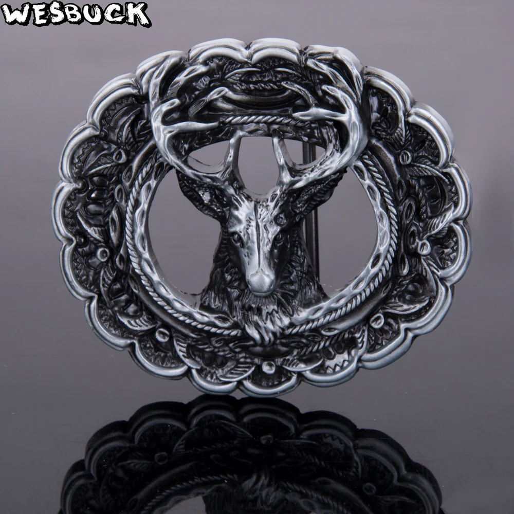 5 Pcs MOQ WesBuck Brand Fashion 3D Deer Head Belt Buckle metal Western cowboy elk buckle