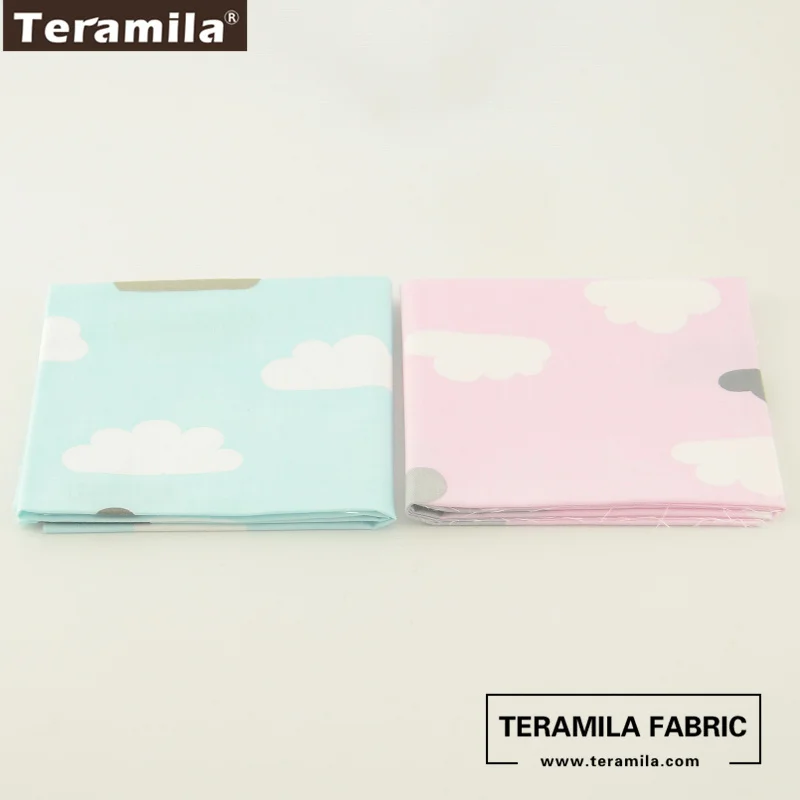 Teramila Cotton Fabric Twill 2 Pcs/Lot 50cmx100cm Printed Blue and Pink Clouds Style Quilting Bedding Textile