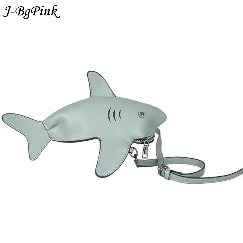 Fun Personality Cute Shark Design PU Leather Casual Shoulder Bag Tote Crossbody Mini Messenger Bag Handbag Clutch Bag Purse Flap