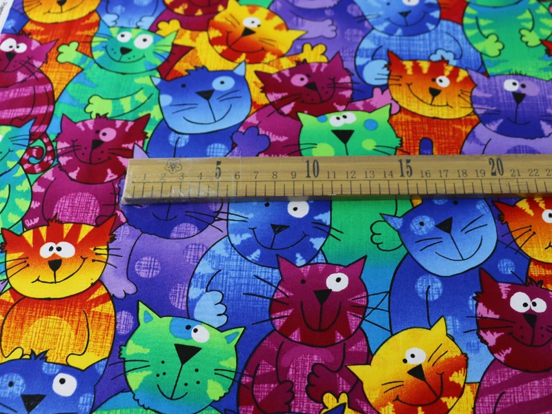 1 Meter x 1,1 Meter Cartoon-Katzen Patchwork-Nähstoff Digital Bedruckter Baumwollstoff – Detail 9