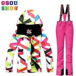 Gsou Snow outdoor women's Winter Waterproof windproof Ski Suit Ski Jacket+ski Pants set Snowboard  Female Skiing Snow Clothes