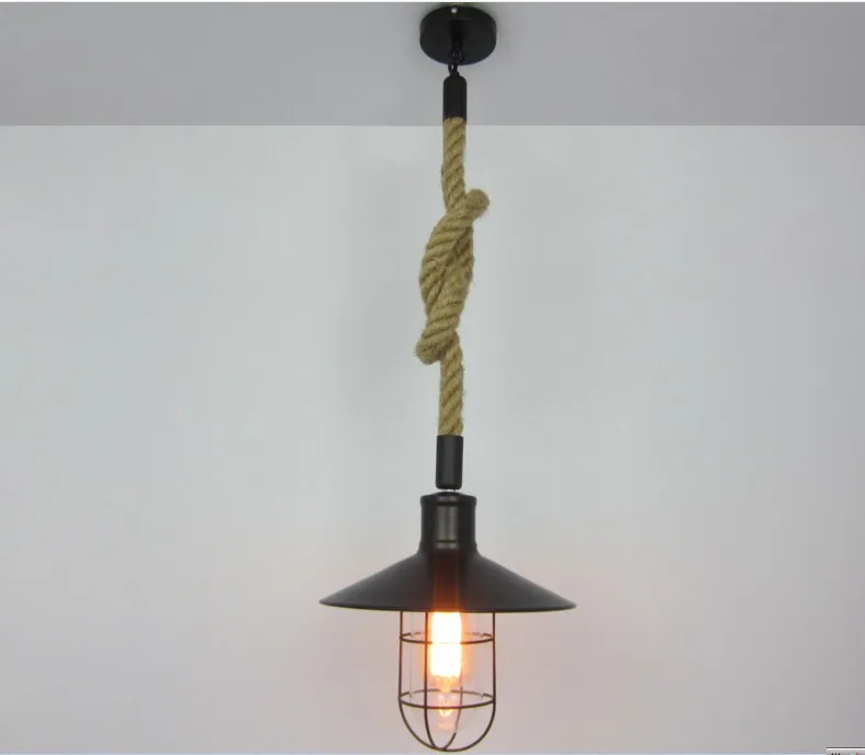 

Vintage Rope and iron Pendant Light Lamp AC 90-260V Loft Creative Industrial Lamp Edison Bulb American Style For Living Room