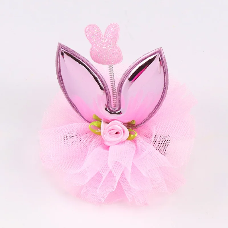 New Kids Hair Accessories Sweet Bunny Ear Girls\' Hairpin chiffon Flower Hair Clips Headwear Girl Birthday Gift For Party