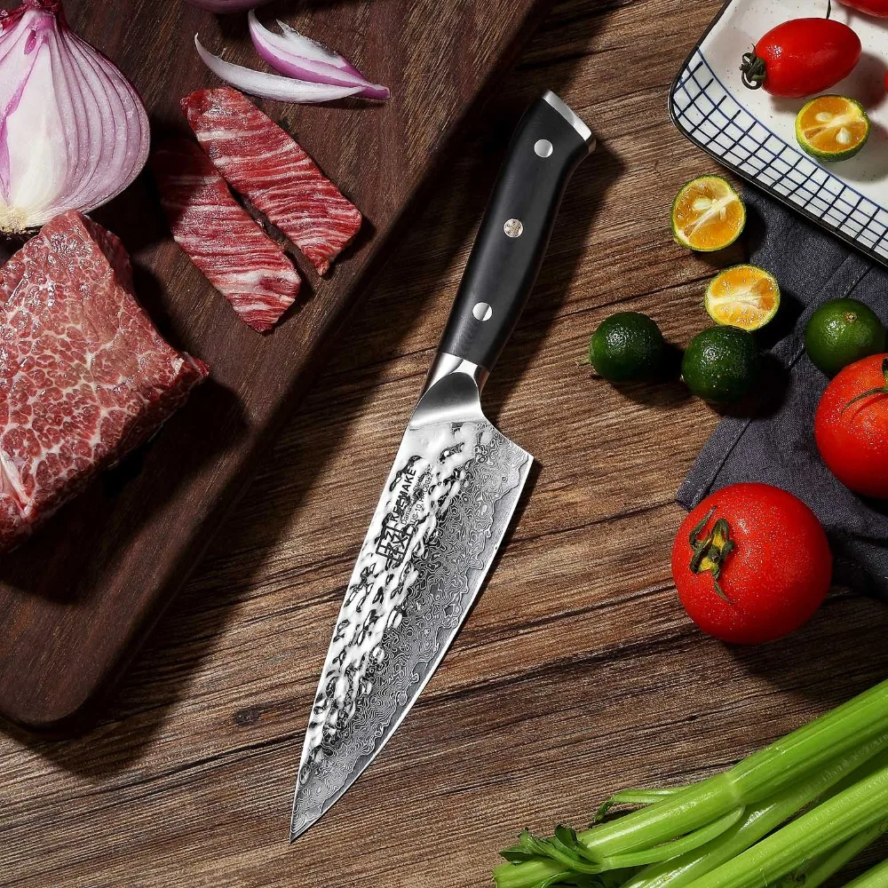 Sunnecko Damascus Steel Chef Knives AUS-10 Core Blade Cut Utility Japanese Slicing Cutting Kitchen Knife Black G10 Handle