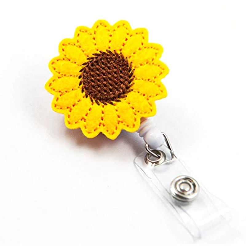 

10/20/50pcs/lot Sunflower Felt nursing knitting Retractable id badge holder reel/name card holder nice gift for nurse/women