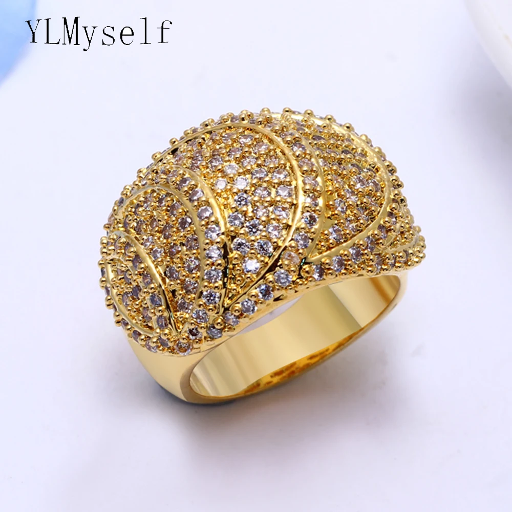 

White and Gold color New Finger ring with crystal stones pretty women copper accessories rings jewelry