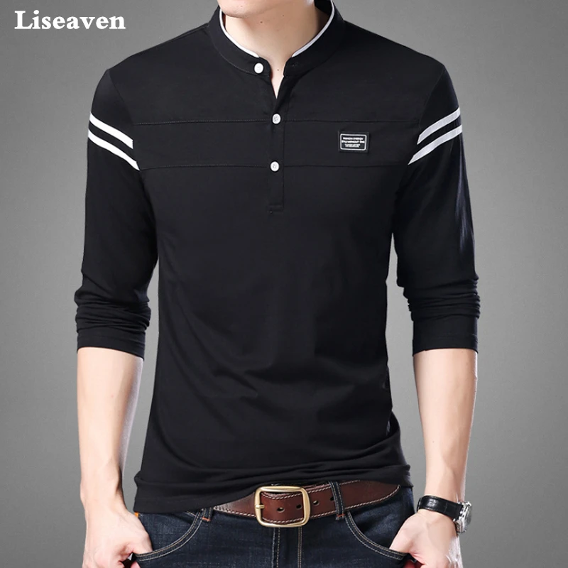 Liseaven Men T Shirt Man Long Sleeve tshirt Men\'s Clothing Mandarin Collar T-Shirts Tops & Tees Male Tshirts