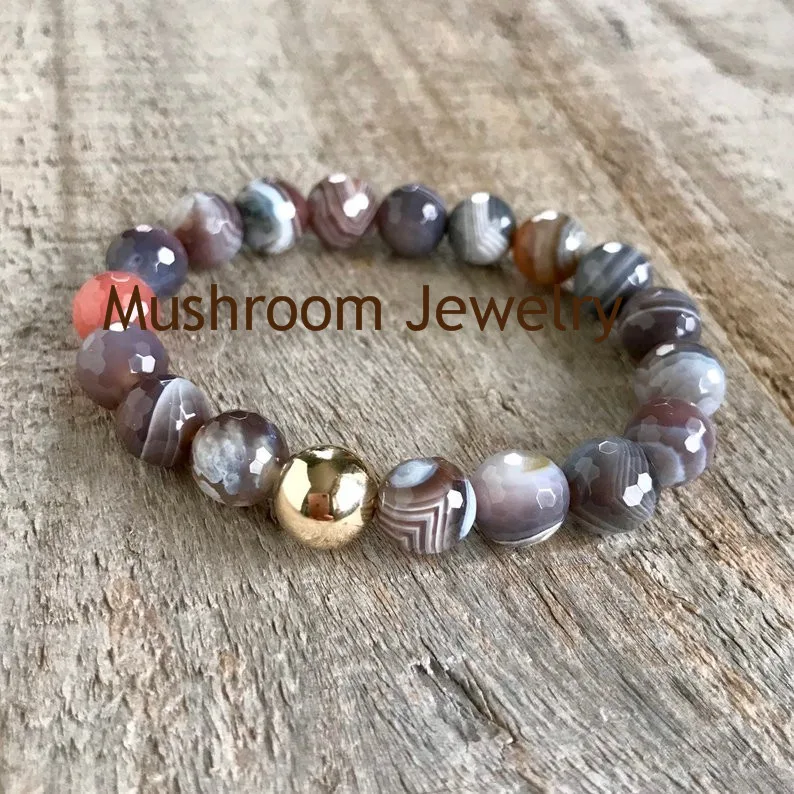 Black Druzy Agate Geode Bracelet Boho chic Hematiite Crystal Quartz Lepidolite Stretch Bracelet  Botswana Agate Beaded Yoga Brac