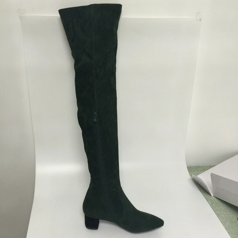 Sorbern Dark Green Over Knee High Women Boots Winter Style Low Hoof Heels Shoes Women Long Winter Boots Women Customized Color