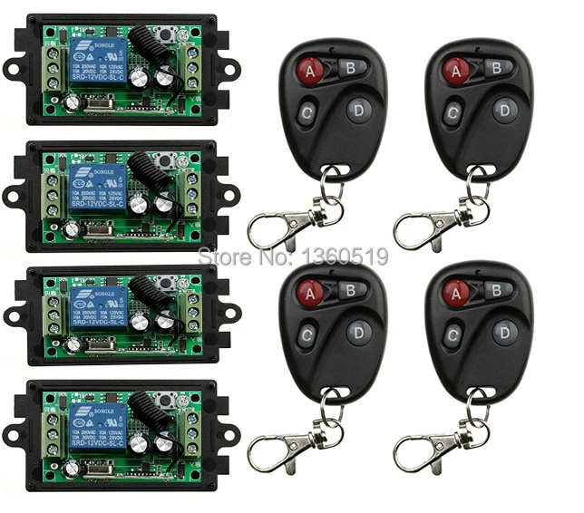 

New DC12V 1CH 10A Wireless Remote Control Switch System 4*Receiver and 4*Transmitter Applicance Garage Door lamp/ window