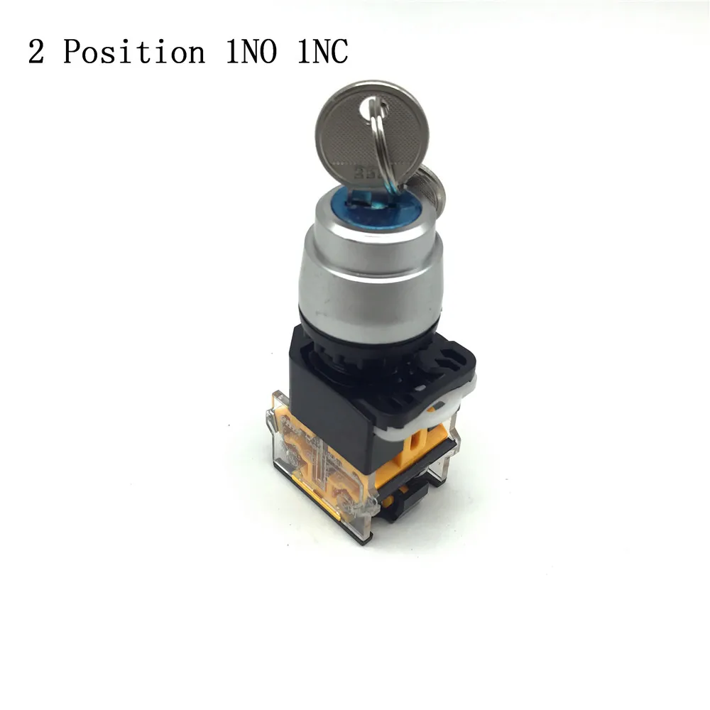 1PCS LA38-11Y2 Key Switch 1 NO 1 NC Electronic Key Lock Switch 22mm 2 Position Rotary Switch with Keys