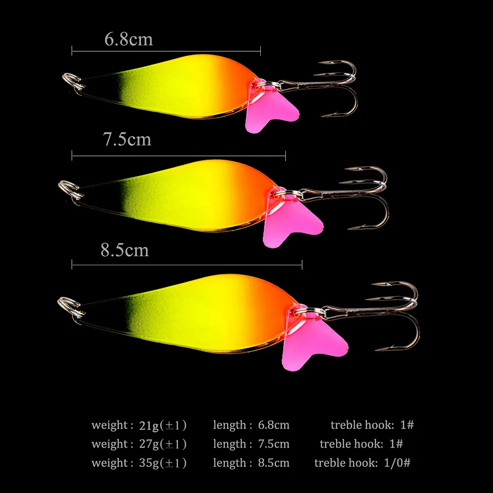 FTK 1PC 8Colors Metal Spinner Fishing Lure Hard Baits Spoon 23g/27g/35g 6.8/7.5/8.5cm With Hook Paillette Wobbler Pesca Tackle