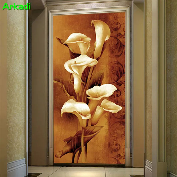 Calla Lily hand-painted oil painting living room home hallway corridor paintings floral European decorative painting vertical