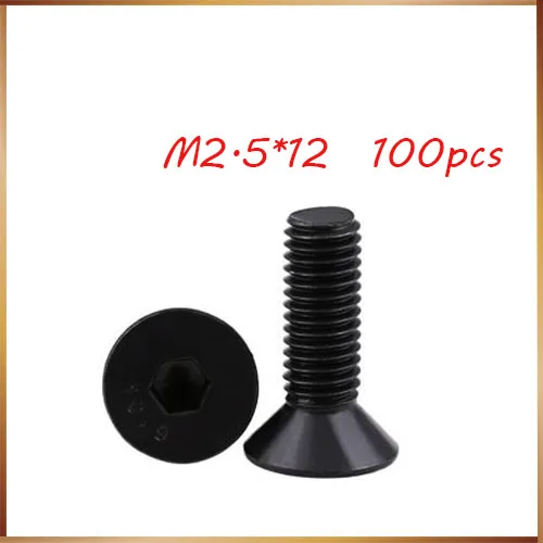 

100pcs/Lot DIN7991 Metri M2.5*12mm Black Grade 10.9 Alloy Steel Countersunk Flat Head Hex Socket Cap Screw Bolt m2.5 bolts,nails