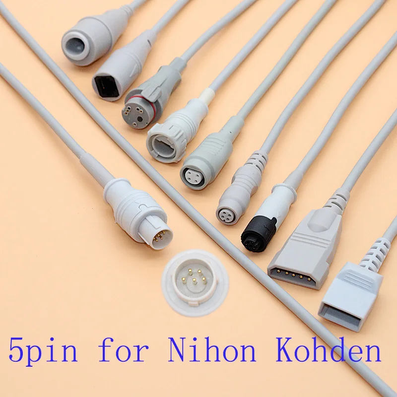 Compatible Nihon Kohden 5pin to Argon/Medex/HP/Edward/BD/Abbott/PVB/Utah IBP sensor adapter trunk cable for pressure transducer.