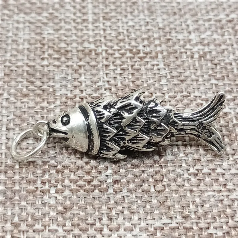 925 Sterling Silver Active Fish Charm Pendant for Bracelet Necklace