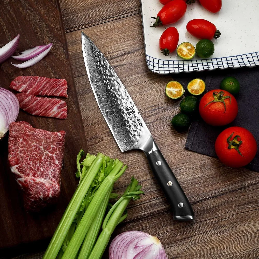 Sunnecko Damascus Steel Chef Knives AUS-10 Core Blade Cut Utility Japanese Slicing Cutting Kitchen Knife Black G10 Handle