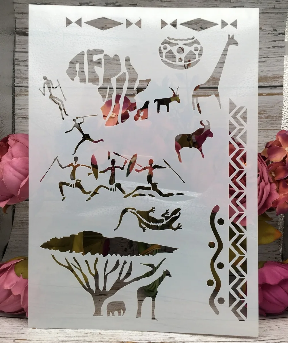 A4 Wild Africa DIY Layering Stencils Wall Painting Scrapbook Coloring Embossing Album Decorative Paper Card Template