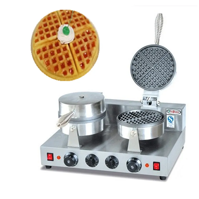 220V ไฟฟ้าสแตนเลสสตีลเครื่องวาฟเฟิลวาฟเฟิลคู่ Baker Non-Stick Waffle Maker เครื่อง