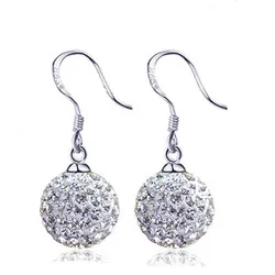 Wholesale 925 Silver Needle Fashion Shiny Crystal Shambhala Ball Ladies Drop Earrings Jewelry Female Gift Anti Allergy Cheap