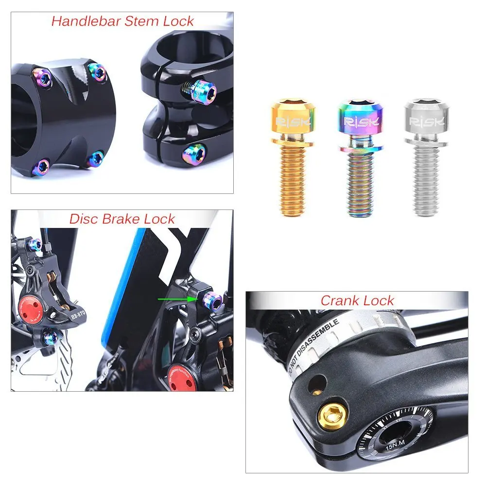 RISK 4Pcs/lot M6x18/20mm Titanium Ti CT4 Bolts Screws for MTB Bicycle Crank Disc Brake Caliper Headset Stem with Adaptor Washer