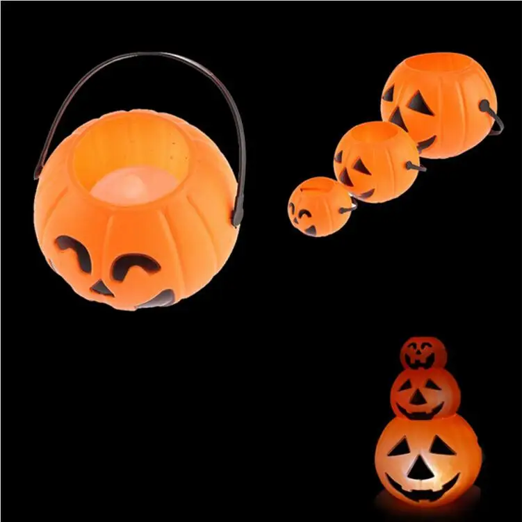 7*6cm Cute Halloween Decoration Props Smile Face Pumpkin Candy Bags Basket LED Lantern Craft Ornament Free Shipping