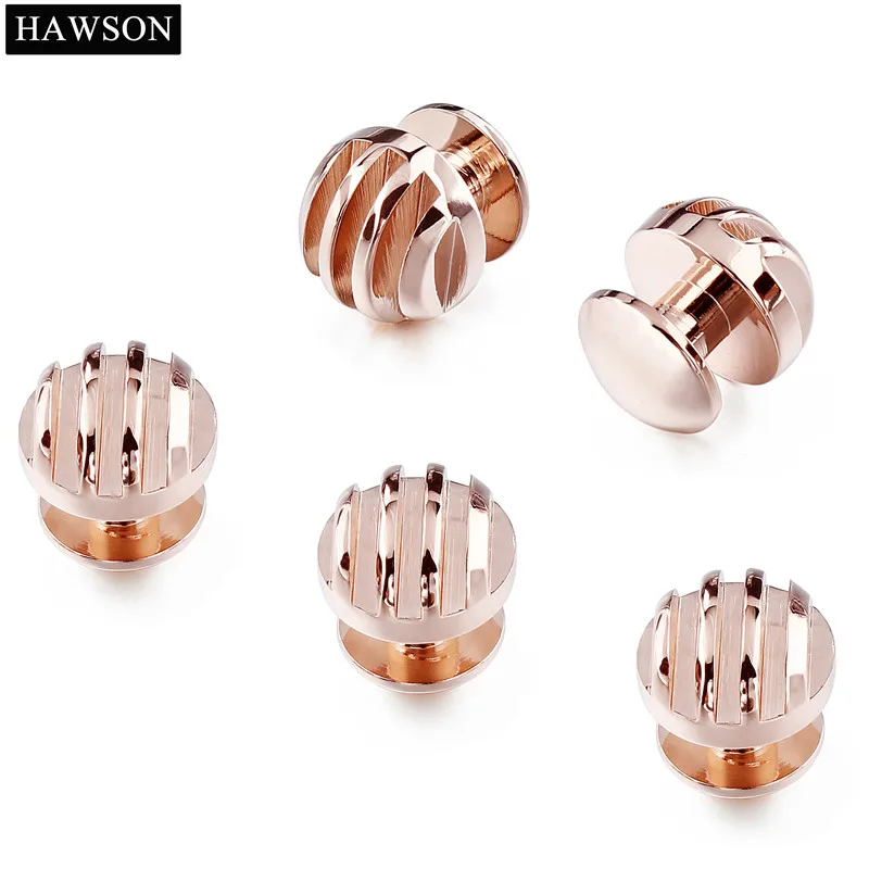 HAWSON Men\'s Rose Gold Shirt Studs Set - 5PCS Striped Hollow Formal Shirt Studs for Business Wedding Suit Accessories
