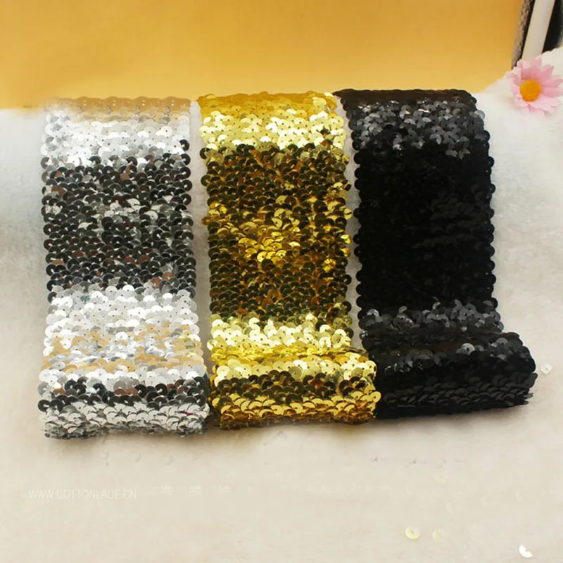 5M/Lot 7.5CM Width Elasticity Sequin Beading Trim Lace Spangle Ribbon DIY Handcraft Sewing Curtain Accessories Decoration