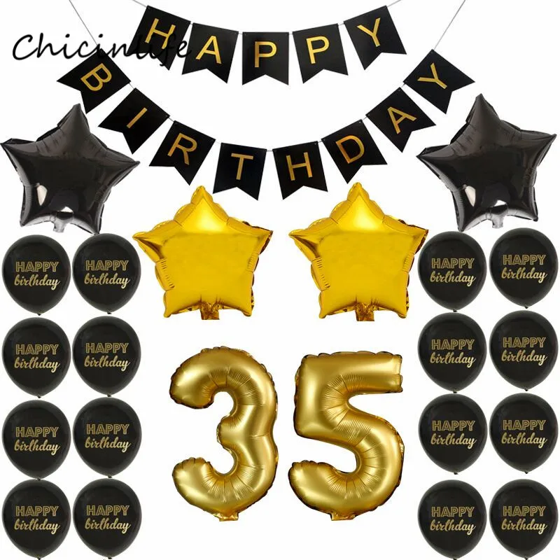 Chicinlife Gold Black Color Theme Adult 35 45 55 65 70 75 80 85 90 Years old Birthday Party Decoration Happy Birthday Banner