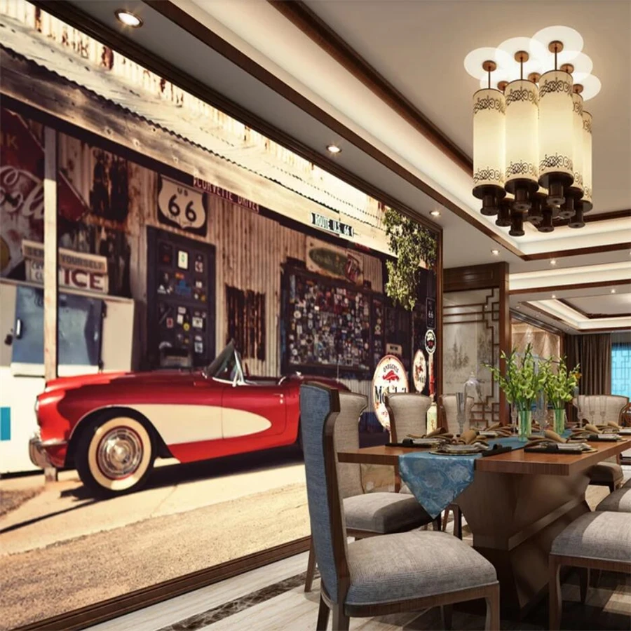 papel de parede Custom wallpaper 3d murals nostalgic retro street classic car background wall living room bedroom 3d wallpaper