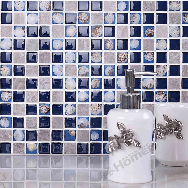 express shipping free!! blue glass mosaic tiles with natural shells,  HME6024, for bathroom and kitchen backsplash