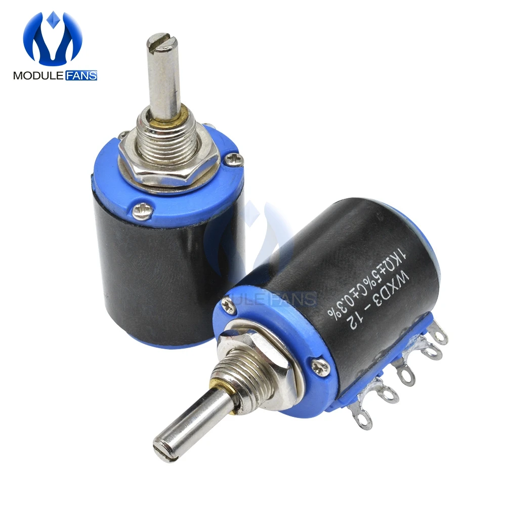 WXD3-12-1W 권선 전위차계 저항 옴 10 회전 선형 회전 전위차계 5% + 5% -5% Diy 전자