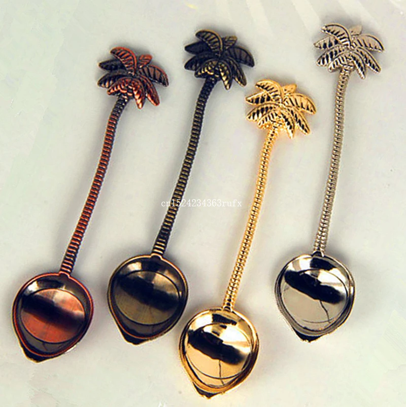 

100pcs Coconut Tree Tea Coffee Spoon Teaspoons Ice Cream Tea Scoop Small Decoration Zine Alloy Gift for Bar Party