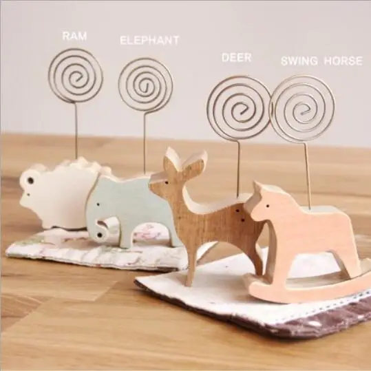 Suporte especial de madeira para mesa com desenho de animal, decoração de casa presente de aniversário, clipe para cartão de papel fotográfico, mensagens