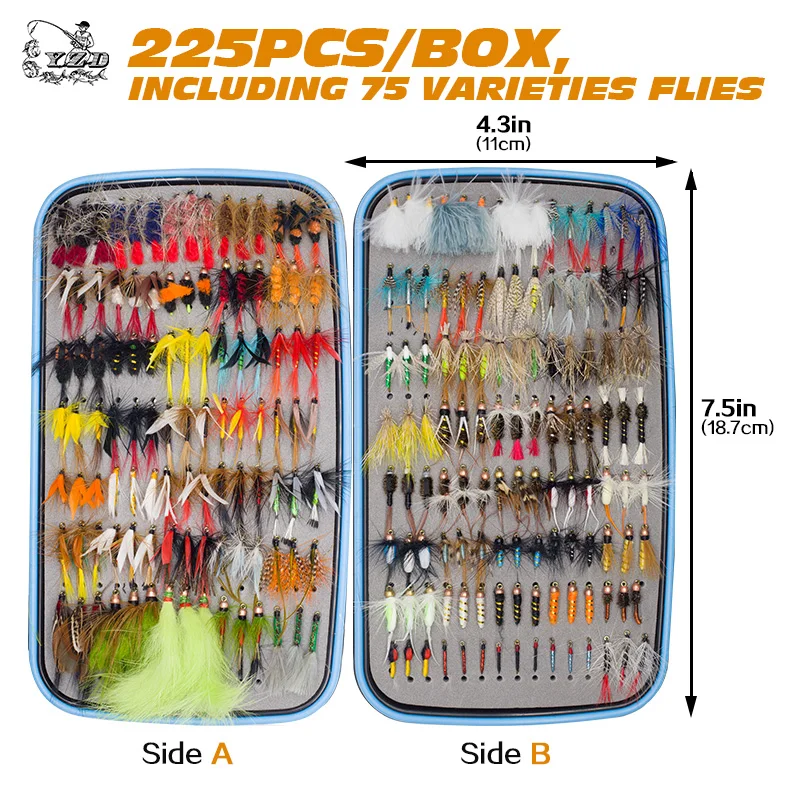 225pcs Wet Dry Fly Fishing Flies Lure Set Fly Tying Material  Wet hand tied Nymph Flies for Trout Pike