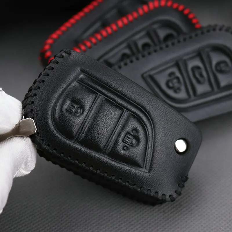 Rea Leather Car Smart Key Cover Case For Toyota Chr C-hr Crown Avensis Auris Corolla Prius RAV4 3 Buttons Key Shell Funda Llave