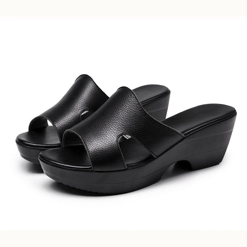 GKTINOO Women Slipper Sandals Wedges Platform Genuine Leather Peep toe Female Sandals Ladies clogs Summer Shoes Plus Size 41 42